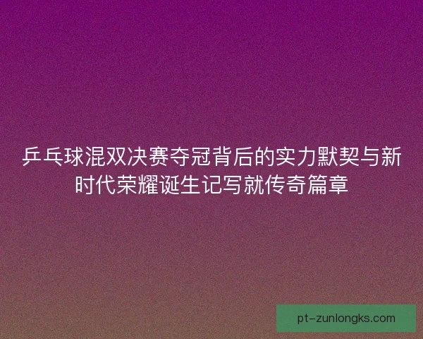 乒乓球混双决赛夺冠背后的实力默契与新时代荣耀诞生记写就传奇篇章
